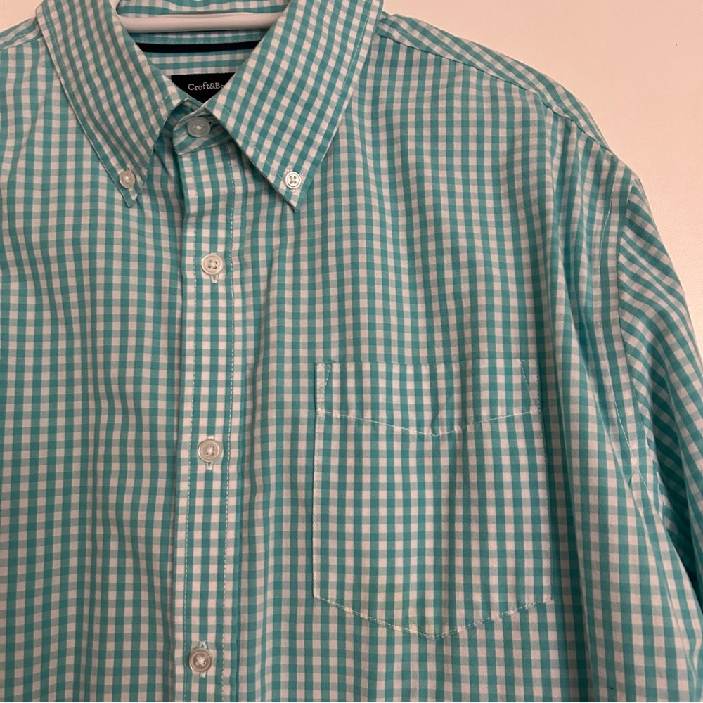 Croft & Barrow Men's Teal Gingham Long Sleeves Button Down Shirt Large Spring!